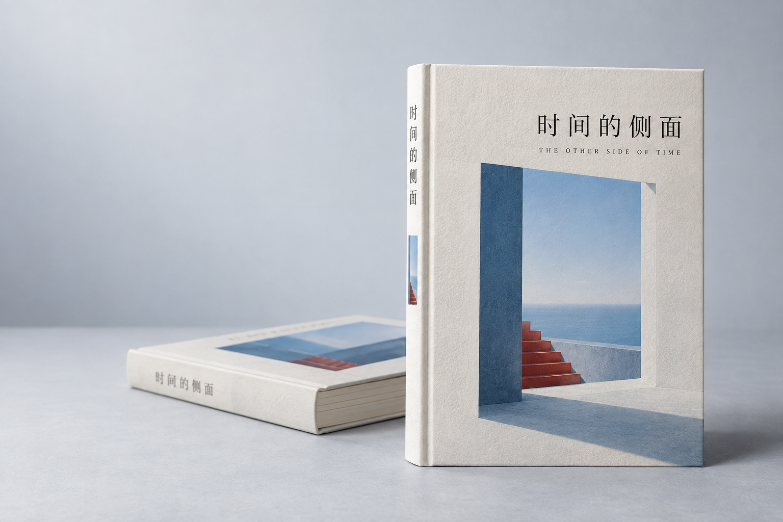 时间的侧面：以建筑窗口与蓝色图像设计的文学书籍封面概念